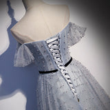 Lovely A line tulle pearl long prom dress evening dress HZ1023