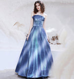 Unique satin long prom dress blue evening dress HZ1023