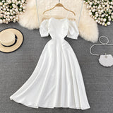 Narrow waist and thin bubble sleeve suspender dress HZ1023