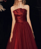 Burgundy long prom dress formal dress HZ1023