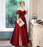 Burgundy satin long prom dress evening dress HZ1023