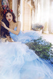 Amazing tulle long prom dress blue evening dress HZ1023