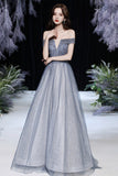 Grey tulle beads long prom dress shiny evening dress HZ1023
