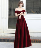 Burgundy velvet long prom dress evening dress HZ1023