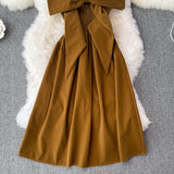 Cute Bow Velvet Backless Dress Fashion Dress HZ1023