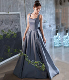 Blue satin long prom dress A line evening dress HZ1023