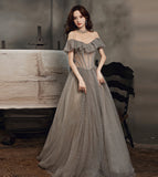 Gray tulle sequins long ball gown dress formal dress HZ1023