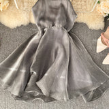 Gray Tulle Short Dress A Line Backless Dress HZ1023