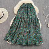 Vintage elastic waist stitched broken flower big swing Chiffon HZ1023