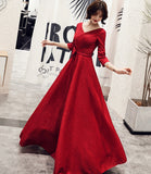Burgundy v neck long A line prom dress evening dress HZ1023