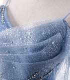 Blue tulle long A line prom dress fashion dress HZ1023