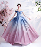 Stylish blue gradient long A line prom dress blue evening dress HZ1023