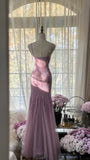 Pink Purple Gorgeous Shiny Elegant Exquisite Beaded Mermaid Slim Fit Long Chiffon Spaghetti Straps Tulle Sequins Formal Prom Dress Evening Dress Party Dress HZ1023