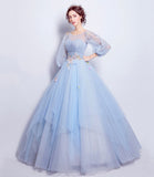 Blue tulle sequins long ball gown dress blue evening dress HZ1023