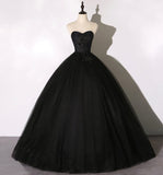 Black Delicate Lace Floral A-Line Long Tulle Ball Gown Evening Dress HZ1023