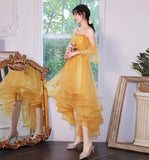 Yellow tulle short prom dress cockatil dress HZ1023