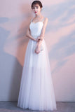 White tulle long A line prom dress white evening dress HZ1023