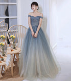 Gray tulle beads long prom dress evening dress HZ1023