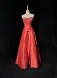 Red Gorgeous Vintage Shiny Elegant Delicate Rhinestone Beaded Satin Floor Length Fairy Ball Gown Evening Gown Party Gown Prom Gown Red Waltz HZ1023