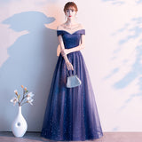 Blue tulle sequins prom dress formal dress HZ1023