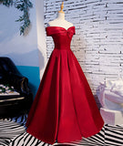 Red Elegant Fashion Simple Bow Sweet A-line Long Satin formal Ball Gown Evening Dress HZ1023