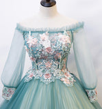 Green tulle lace long ball gown dress formal dress HZ1023