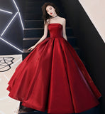 Simple satin long prom dress burgundy evening dress HZ1023