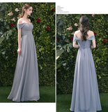 Gray chiffon long A line prom dress bridesmaid dress HZ1023