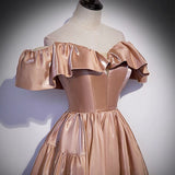 Cute satin long prom dress A line evening gown HZ1023