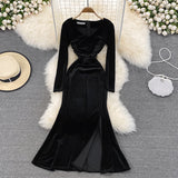 Black V Neck Long Sleeve Dress Fashion Dress HZ1023