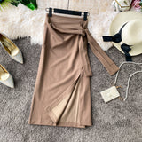 Versatile side slit skirt women's medium length high waist slim one-step skirt HZ1023