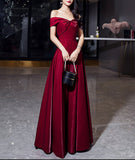 Shiny satin long prom dress burgundy evening dress HZ1023