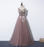 Cute v neck tulle long A line prom dress evening dress HZ1023