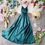 Elegant V Neck Satin A Line Dress Fashion Dress HZ1023