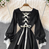 Black A Line Lace Short Dress Lace-Up Fashion Dress HZ1023