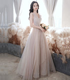 Elegant tulle long prom dress A line evening dress HZ1023