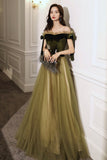 Green tulle long A line prom dress evening dress HZ1023