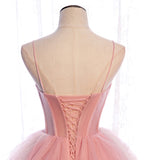 Pink tulle long prom dress A line evening gown HZ1023