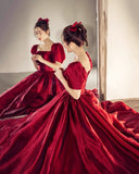 Burgundy satin long A line prom dress homecoming dress HZ1023