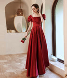 Red satin long A line prom dress red evening dress HZ1023