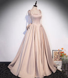 Cute satin long A line prom dress with bow HZ1023