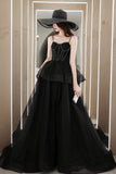 Black tulle long ball gown dress black evening dress HZ1023