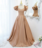 Cute satin long A line prom dress evening dress HZ1023