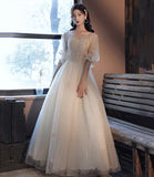 Champagne tulle lace long prom dress evening dress HZ1023