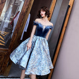 Blue velvet short prom dress party dress HZ1023