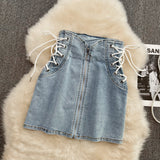 New strap zipper high waist denim skirt HZ1023