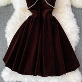 Cute V Neck Velvet Short Dress Fashion Dress HZ1023