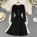 Black A Line Long Sleeve Dress Fashion Dress HZ1023