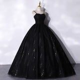 Black tulle long prom dress black evening gown HZ1023
