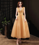 Yellow tulle short A line prom dress yellow evening dress HZ1023